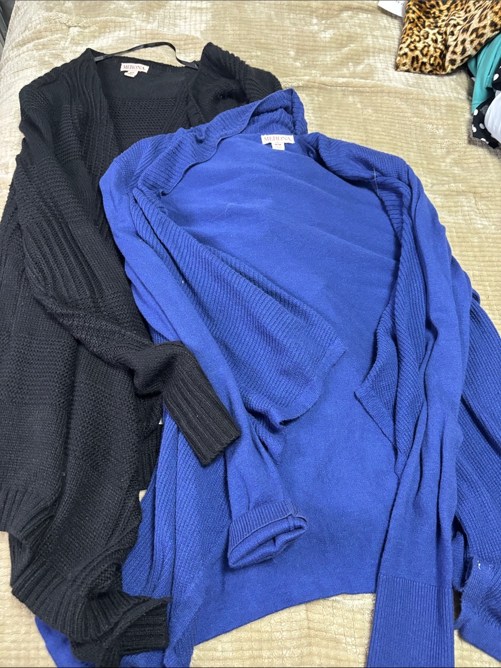 Merona Black & Royal Blue Open-Front Cardigans